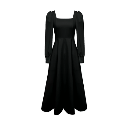 Gentle style Hepburn square neck little black dress Simple Prom Dress Party Dress With Long Sleeves C1557