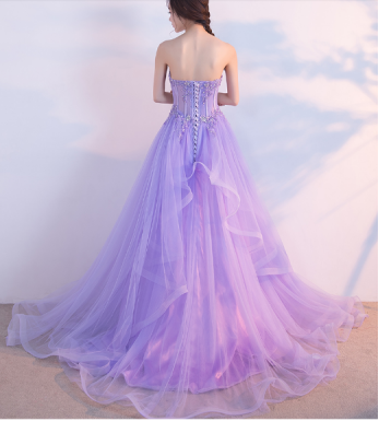 Lilac Sweetheart Tulle Prom Dress Beaded Sequined Princess Prom Dress c3302