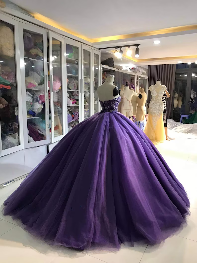 Purple Dress Ball gown Prom Dress Strapless Ball gown C130