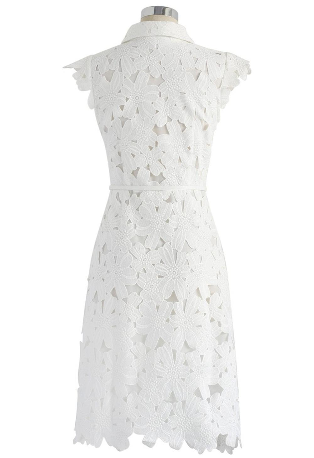 Full flower cut off midi dress women White Lace Midi Mid-Length Night Out Homecoming Dress c2615