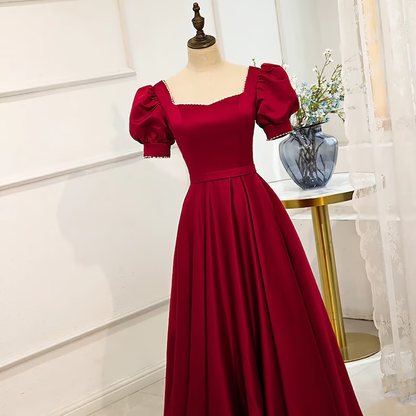 Red Satin Prom Dress Red Dress Puff Sleeve Victorian Dress  cc287