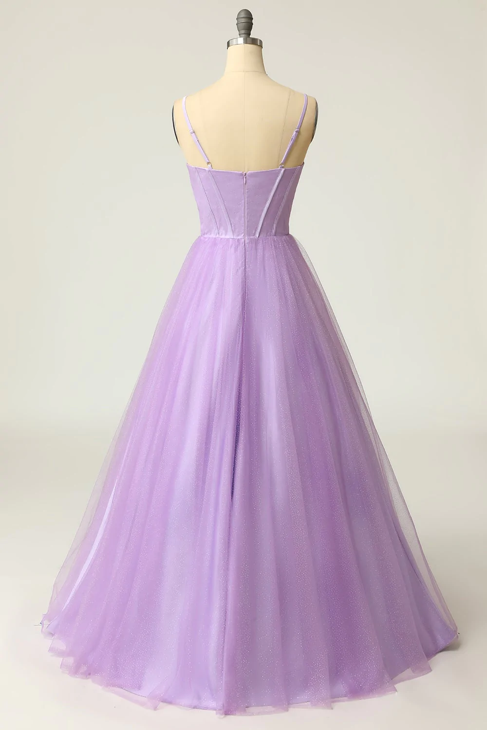 A Line Spaghetti Straps Light Purple Long Prom Dress cc419