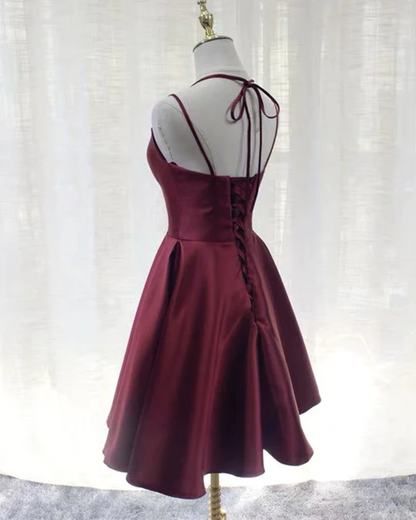 Cute A Line Satin Dresses Short Party Dress Simple Homecoming Dress c2905