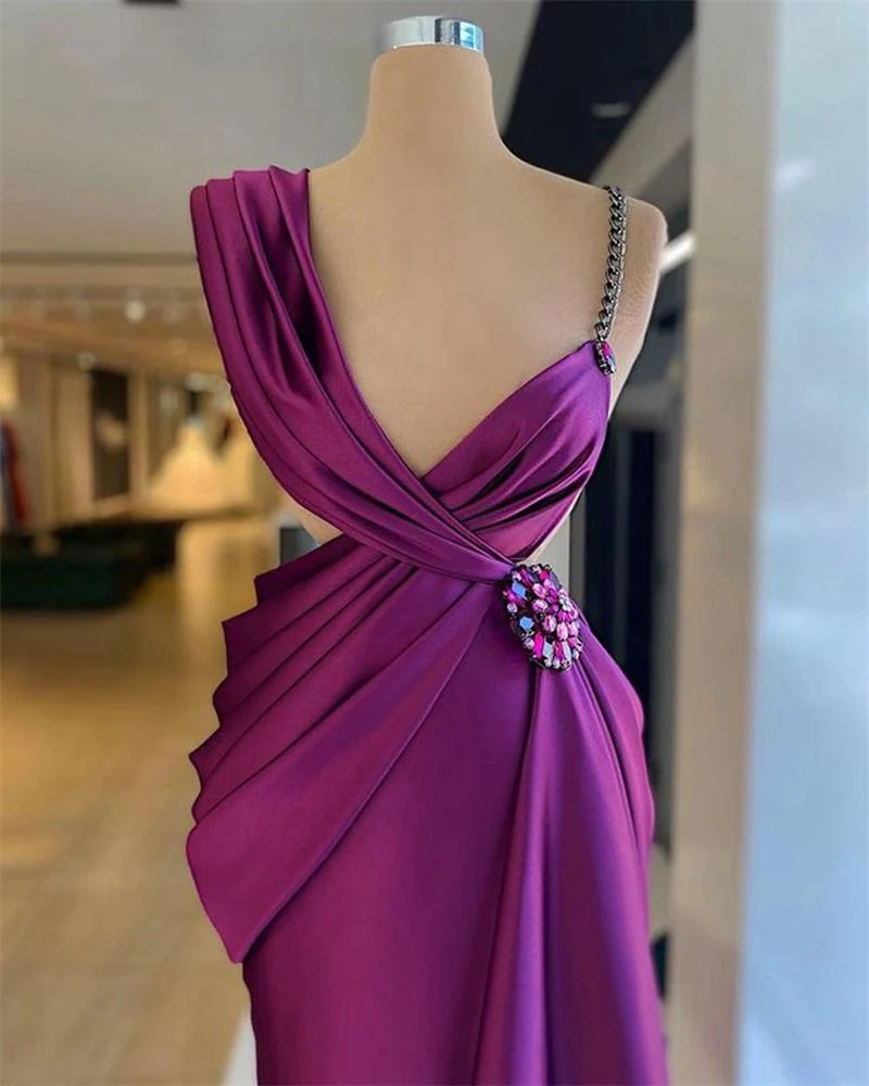 Purple Evening Dresses Beaded Crystals Ruched Pleats Satin Summer Spaghetti Strap Custom Made Prom Gown Formal Party Occasion Wear c3274