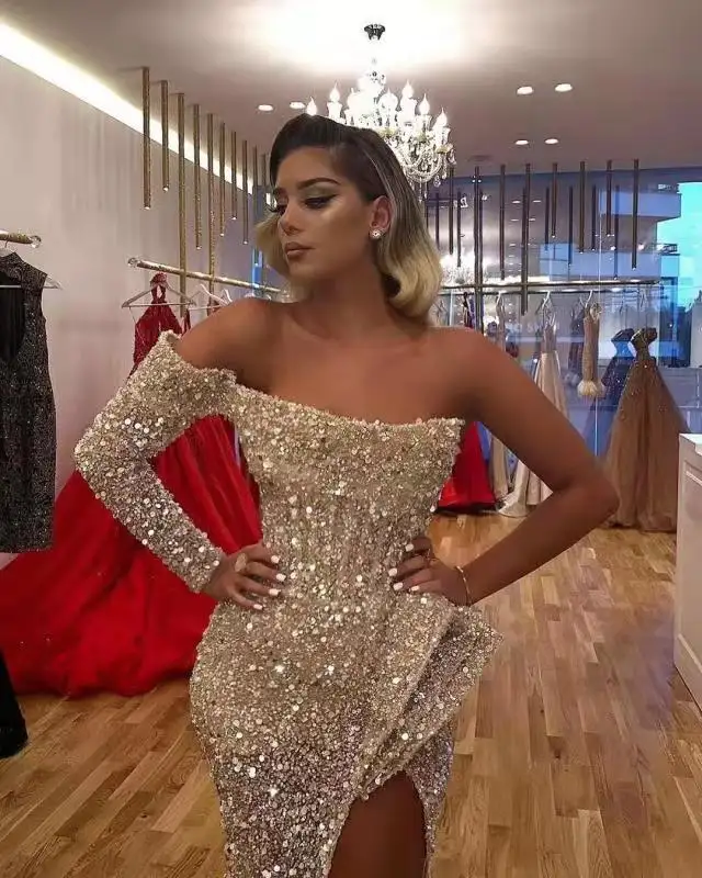 Sexy Fashion Off Shoulder Silver Long Prom Dress C1515