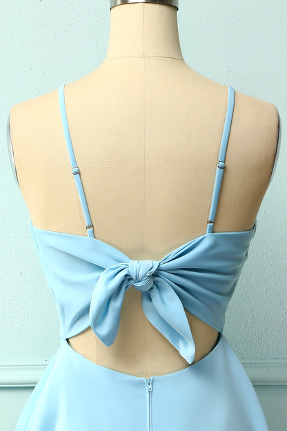 Blue Open Back Cocktail Dress， Short Homecoming Dress C1082