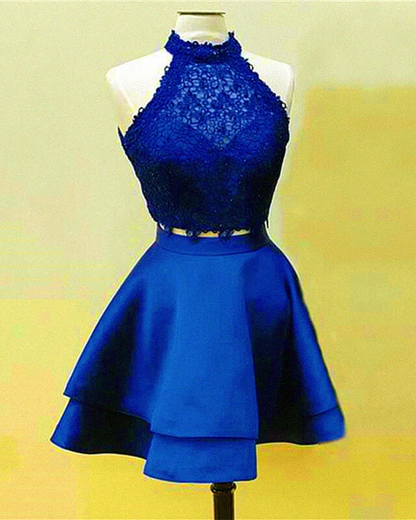 Short Two Piece Homecoming Dress Halter c3459
