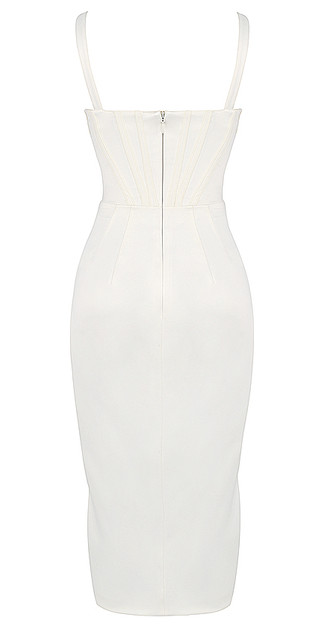 Draped Corset Midi Dress White Party Dress Plunge V-neck Sleeveless Party Dress cc208