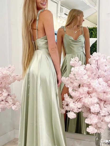 Elegant Spaghetti-Straps Sleeveless Split Evening Dress c3136