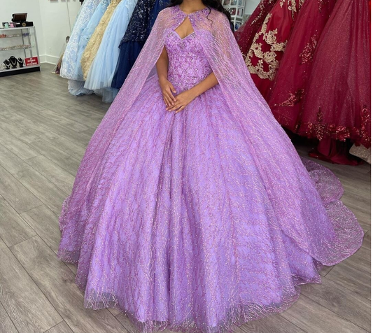 Cape Puffy Ball Gown Quinceanera Sweet 16 Dress Sweetheart Long Prom Gown Quince c2537