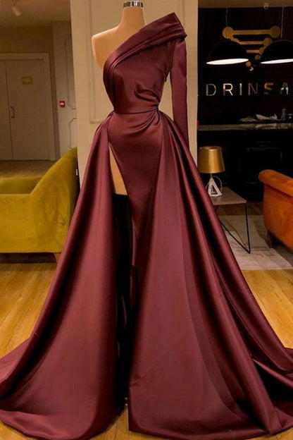 Gorgeous One Shoulder Burgundy Red Ruffles Prom Dresses Long C561