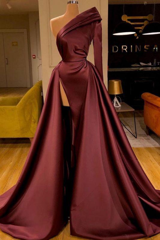 Gorgeous One Shoulder Burgundy Red Ruffles Prom Dresses Long C561