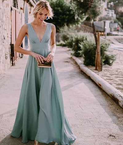 V Neck Long Prom Dresses for Women C487