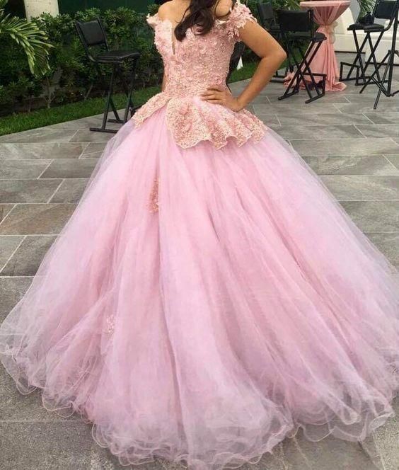 Off the shoulder pink prom dress  C508