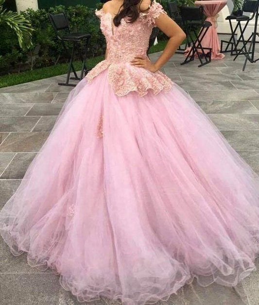 Off the shoulder pink prom dress  C508