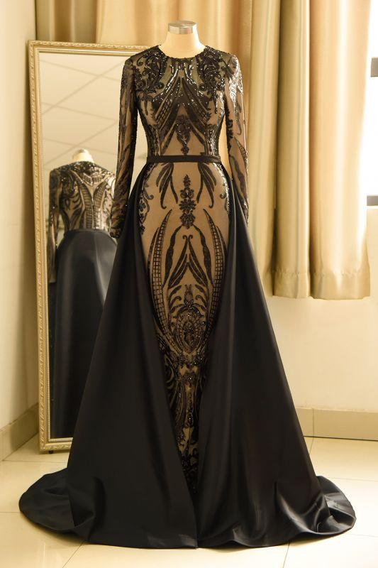 Elegant Jewel Sequined Mermaid Prom Dress | Long Sleeves Appliques Party Dress  C542