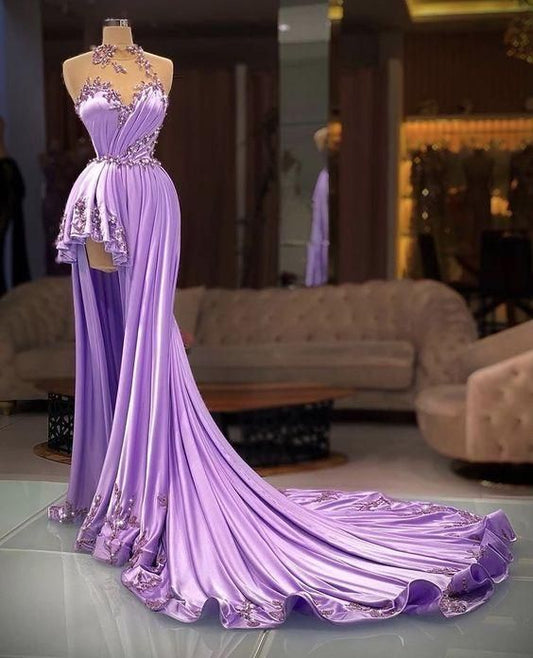 Purple Evening Gown Appliques Prom Dresses  C571