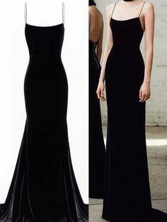 Spaghetti Straps Black Mermaid Long Prom Dresses, Black Mermaid Long Formal Evening Dresses  C579