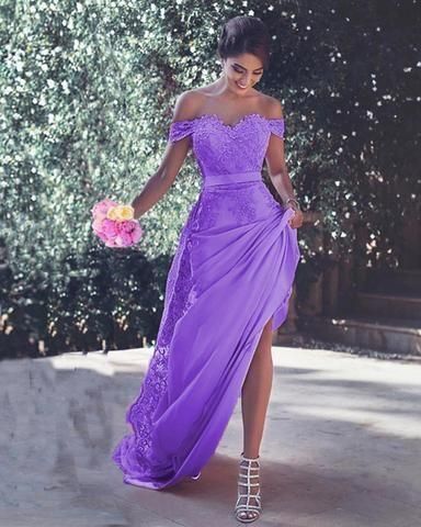 Off The Shoulder Mermaid Prom Dresses Lace Appliques C523