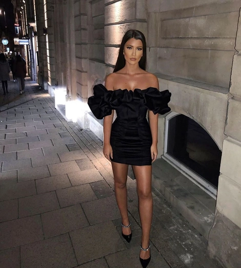 Ruffle Off Shoulder Club Dress Sexy Bodycon Black Summer Dress Elegant Party Dress c2858