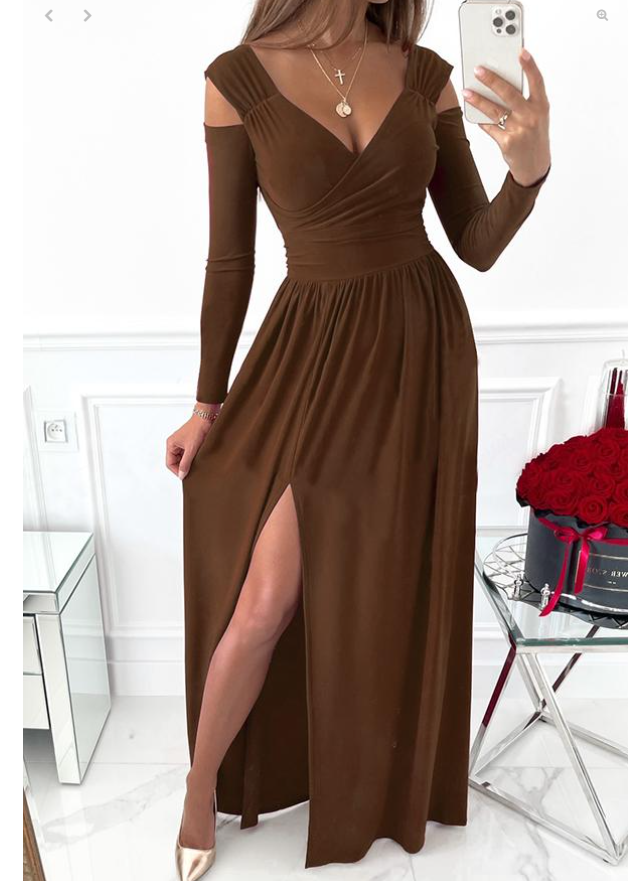 Women's Dresses Long Sleeve V-Neck Solid Strapless Split Prom Dress C2319