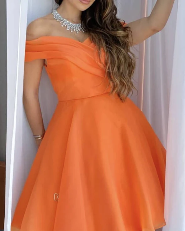 Orange Tulle Off The Shoulder Homecoming Dress c3448