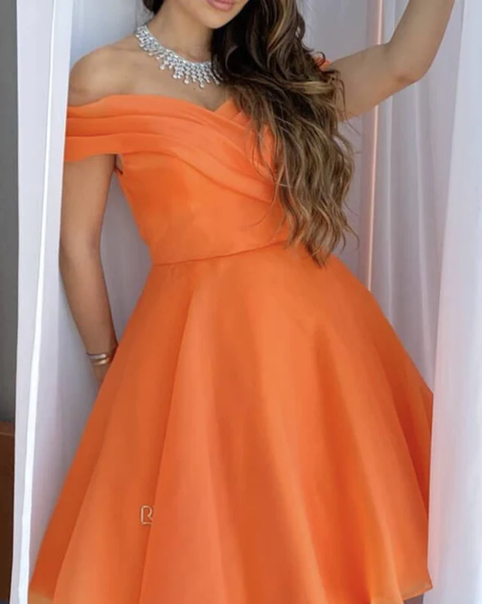 Orange Tulle Off The Shoulder Homecoming Dress c3448