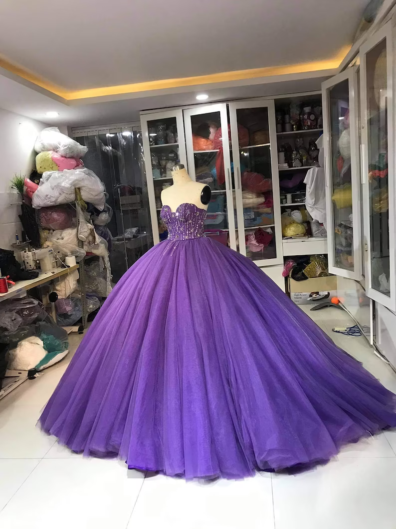 Purple Dress Ball gown Prom Dress Strapless Ball gown C130