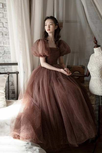 Cute tulle long A line prom dress evening dress c2716