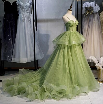 Fluorescent green Strapless Full Length Wedding Dress Prom Dress Evening Dress Formal Occasion Party Dress  C1496