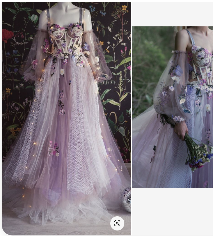 Elegant Dusty Lavender Floral Spaghetti Strap Sweetheart A-line Tulle Long Prom Dress  C2370