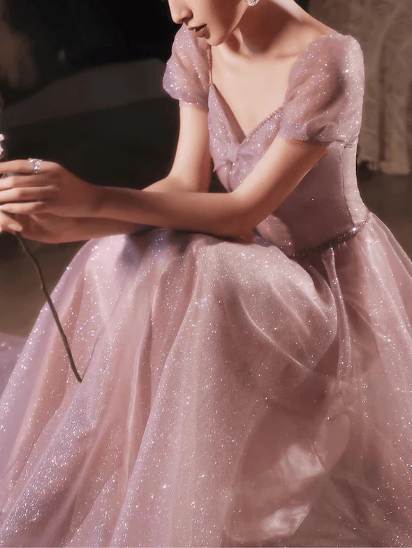 A-Line Beautiful Back Elegant Prom Formal Evening Dress Sweetheart Neckline Short Sleeve Floor Length  c2910