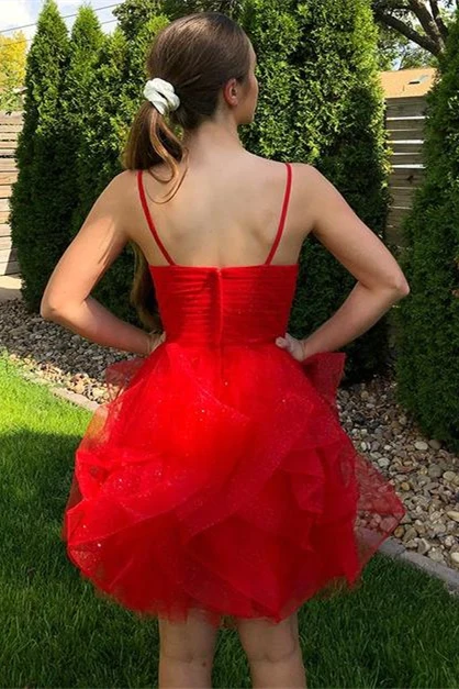 Princess Red A-line Ruffles Short Homecoming Dress c2748