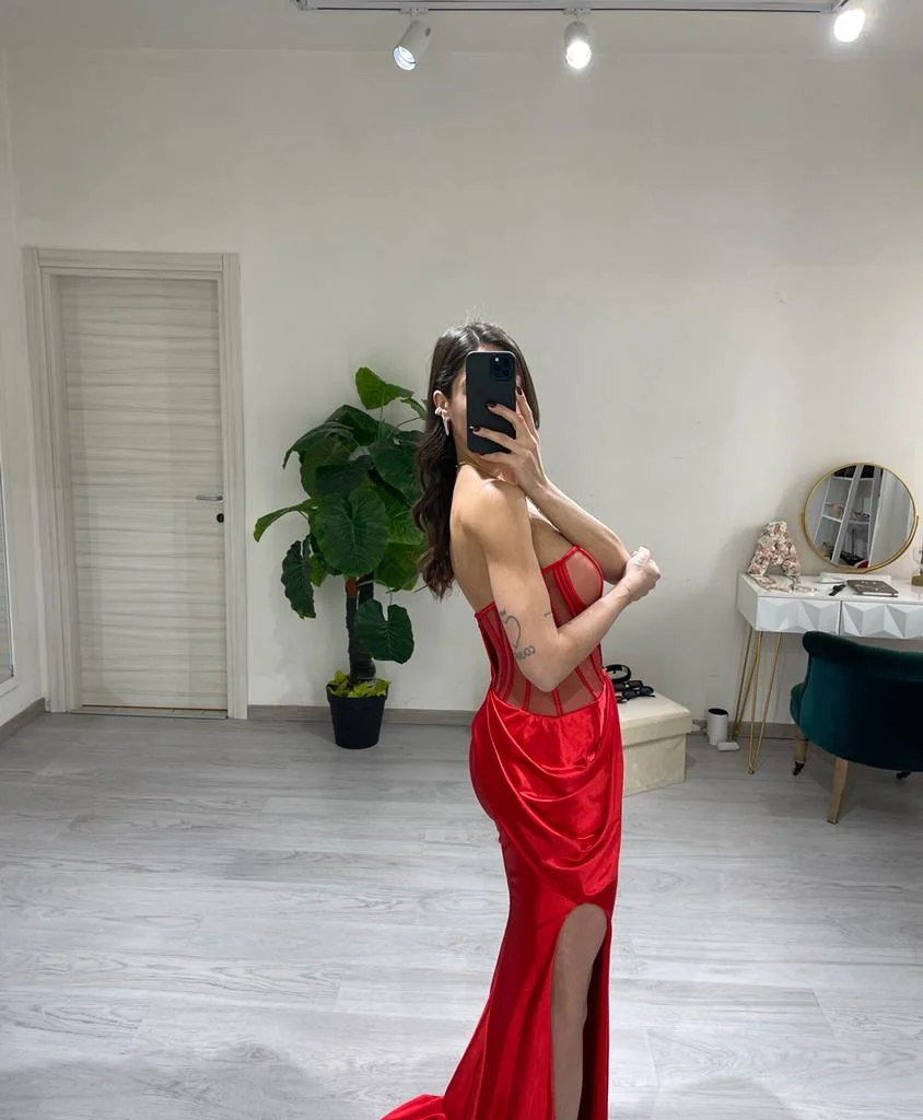 Sexy Mermaid Prom Dress With Split See-through Evening Dress C2104