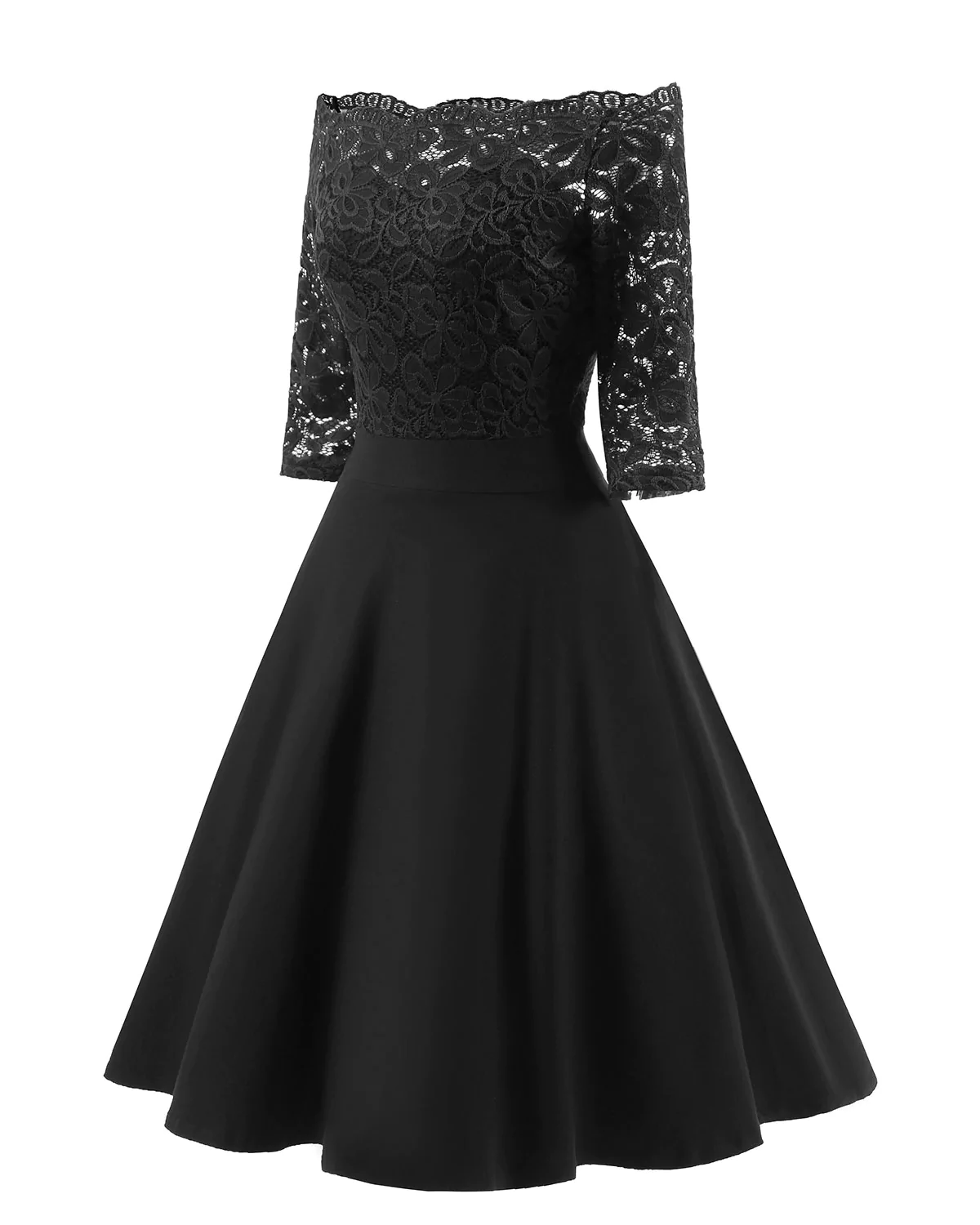 Vintage Short Black Bridesmaid Dresses One Shoulder Lace Party Dress with Sleeves c2886