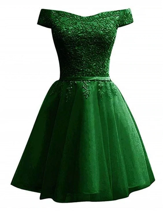 Green Off The Shoulder Lace Homecoming Dress c2490