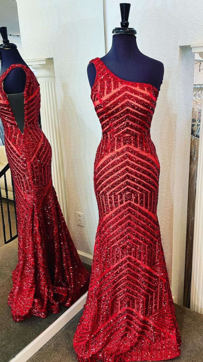 Mermaid One Shoulder Hot Pink Long Prom Dress cc467