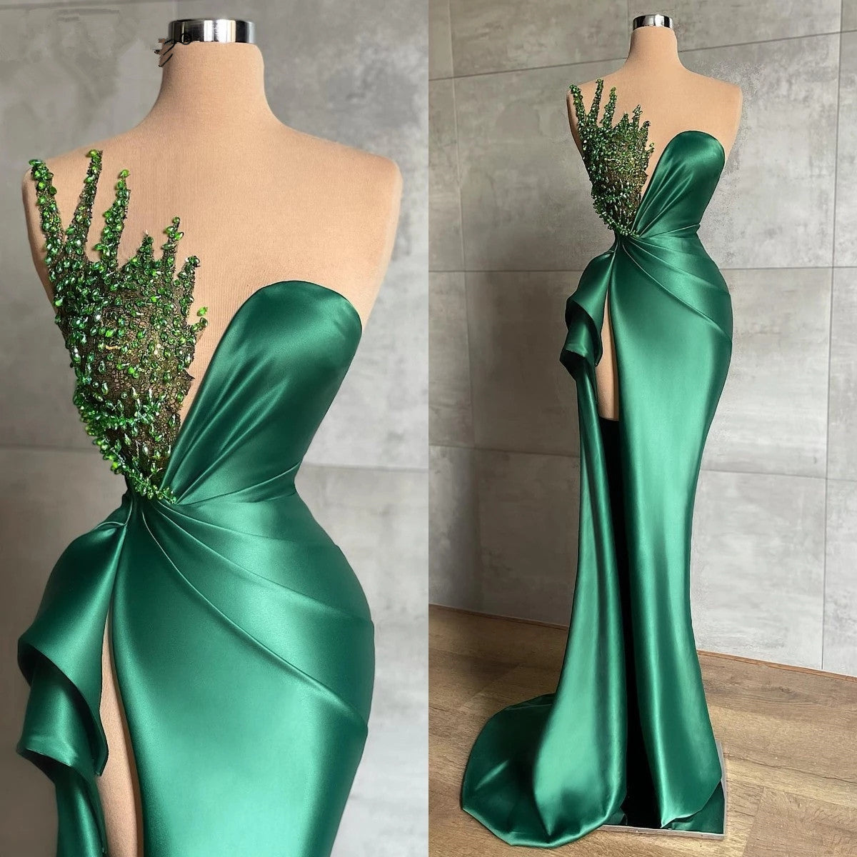 Green Pageant Dresses Long Evening Dress With Slit cc180