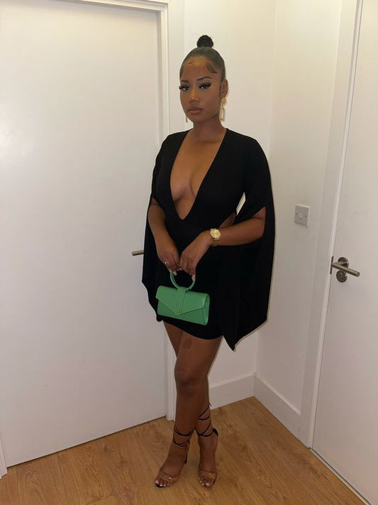 Deep V Neck Short Party Dress With Split Sleeves Night Dinner Dress cc198