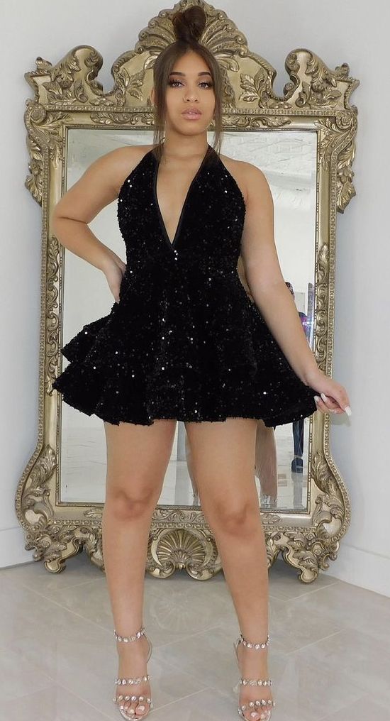 Halter Neckline Short Homecoming Dress Sequins Party Dress New Arrival Party Dress c2551