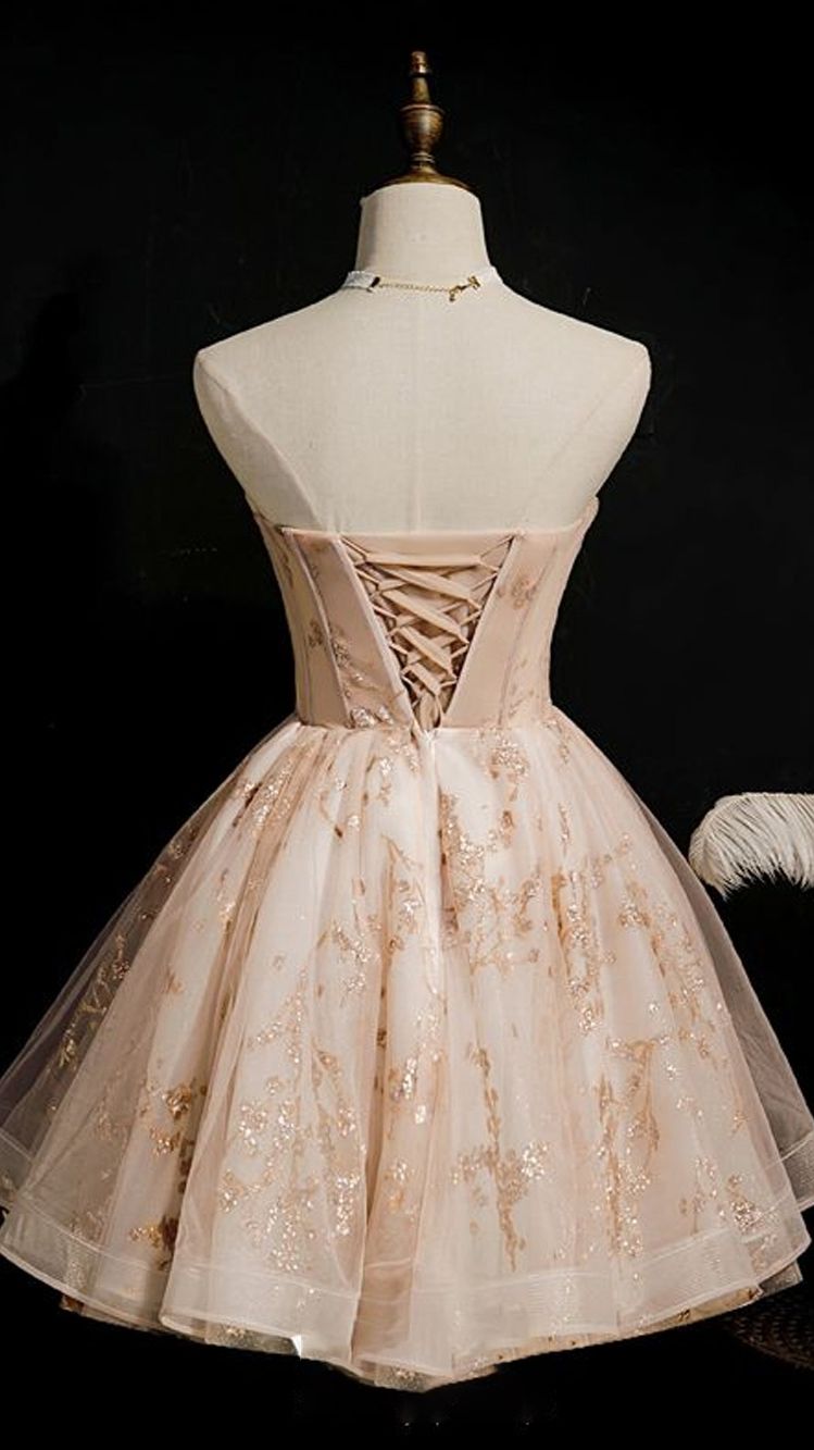 Chic Beautiful Champagne Cocktail Dresses A-line Homecoming Dress c3426