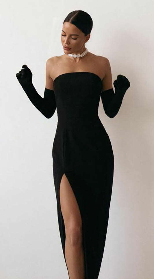 Simple Black Prom Dress Formal Dress With Leg Split  cc224