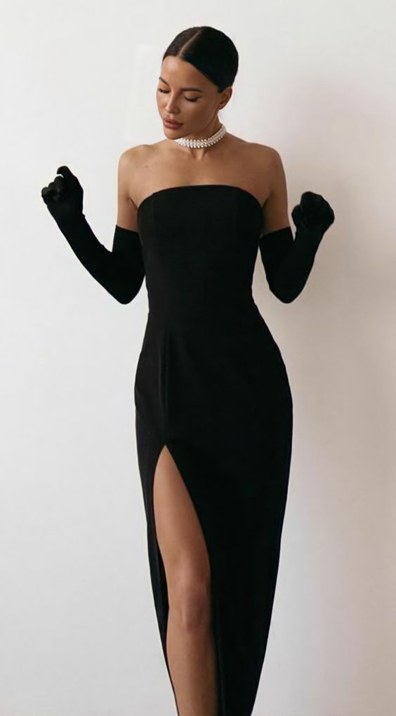 Simple Black Prom Dress Formal Dress With Leg Split  cc224