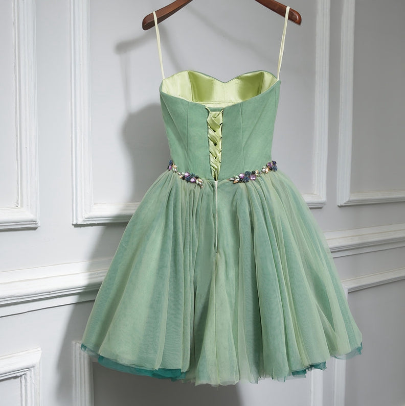 Cute green sweetheart neck homecoming dress c3291