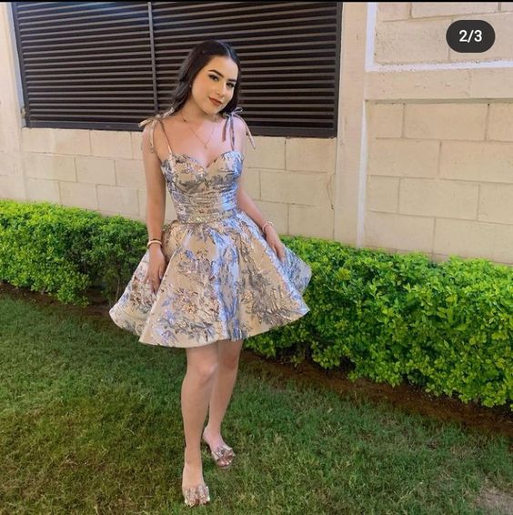 Print Flower Homecoming Dress Straps Party Dress c3309