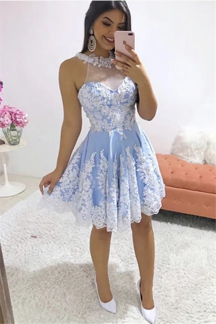 Stunning Jewel White Appliques Homecoming Dress A-Line Sleeveless Party Dresses c3332