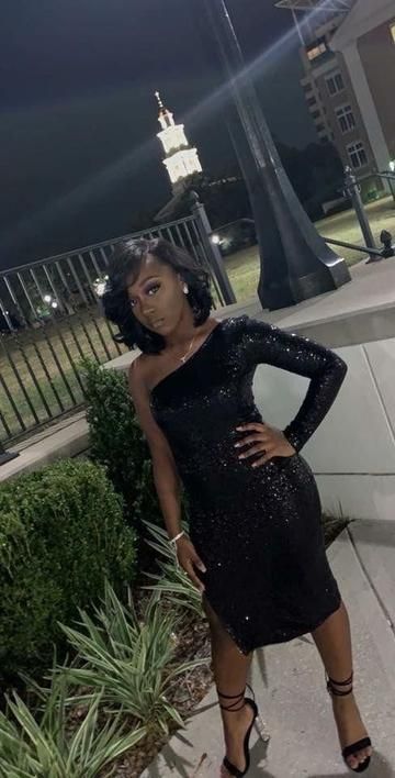 One Shoulder Black Short Homecoming Dresses c3307