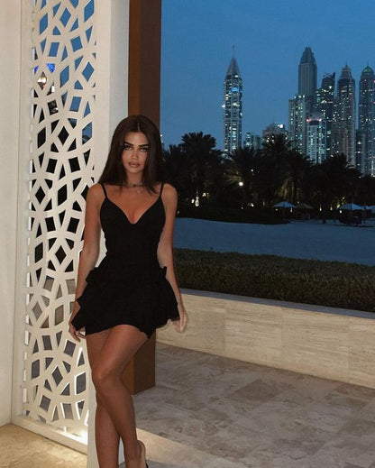 Spaghetti Straps A-line Black Short Homecoming Dress cc158