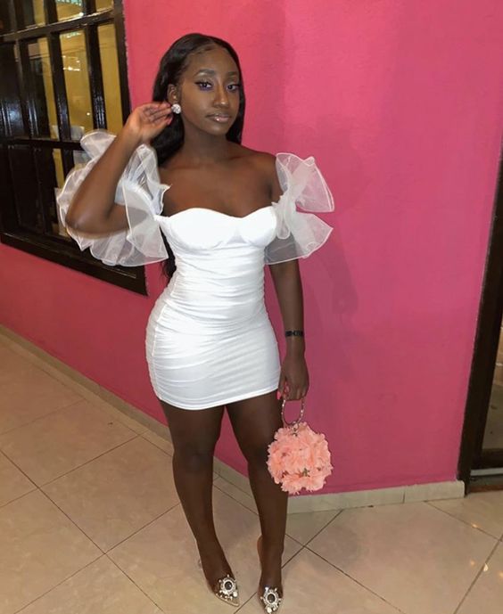 Black Girl 18th Birthday Outfits Tight White Homecoming Dress cc170
