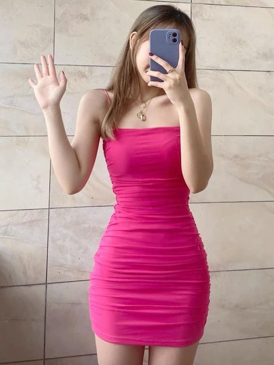 Spaghetti Straps Hot Pink Party Dress Sexy Club Dress cc160